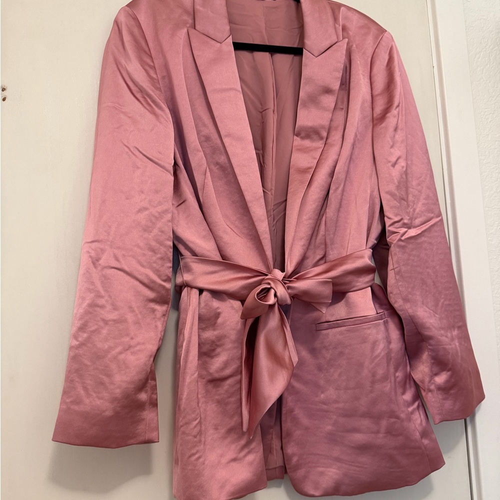 Express Rose Pink Satin Tie-Waist Blazer